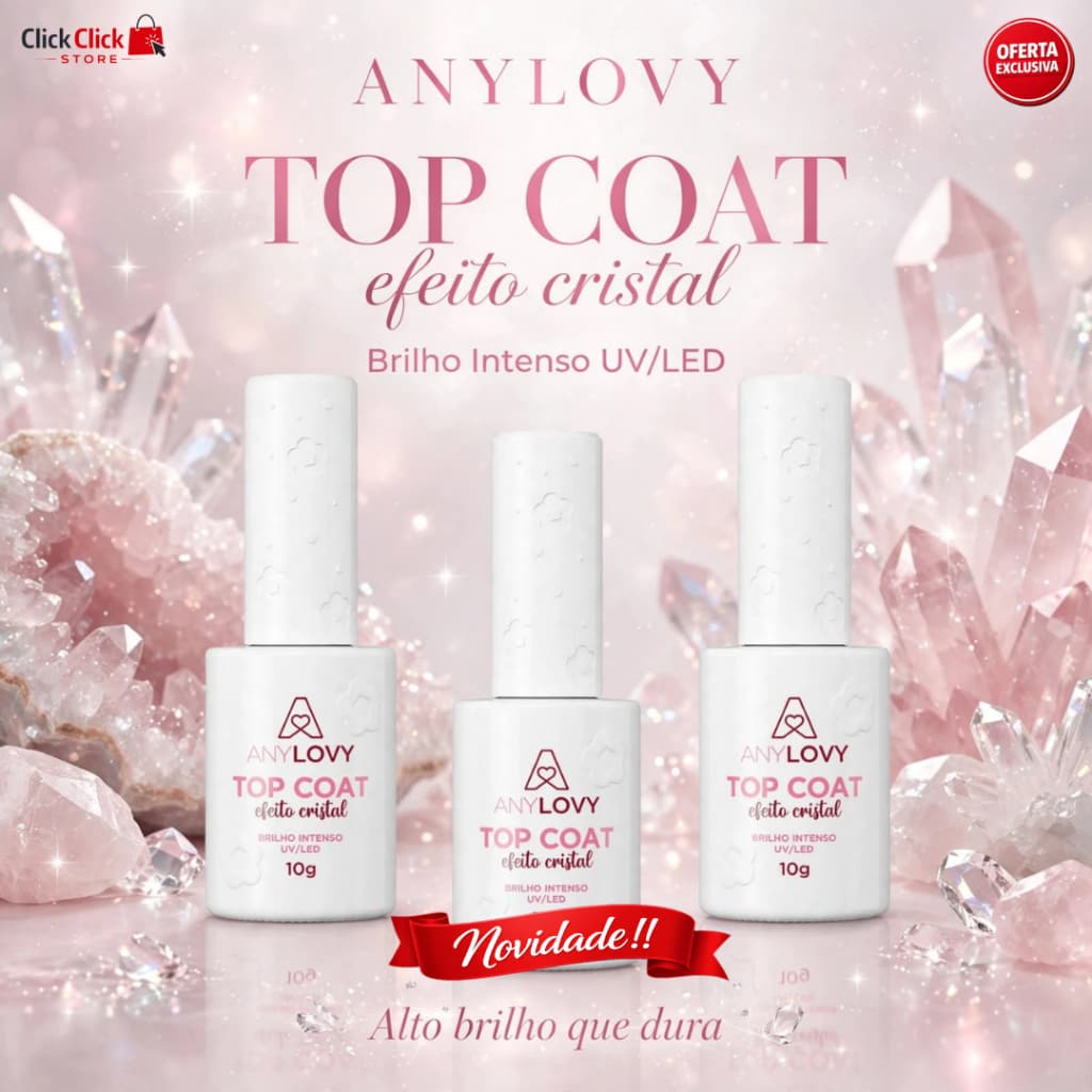 Top Coat AnyLovy Efeito Cristal 10ml Brilho Espelhado para Unhas em Gel
