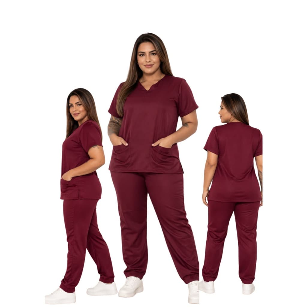Conjunto Pijama Scrub Cirúrgico Hospitalar Unissex Rosa Branco Tecido não amassa 10