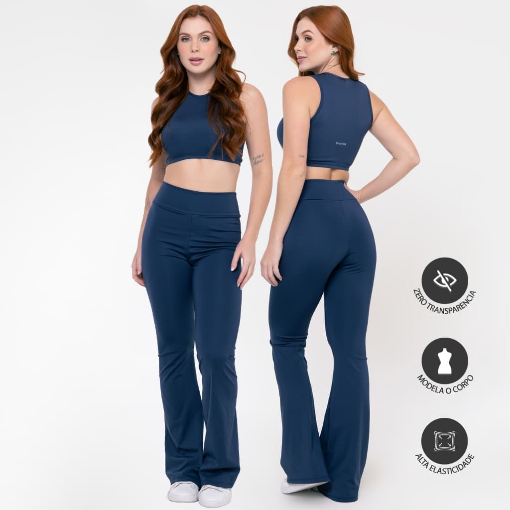 Nome do Produto Conjunto Fitness Bailarina Top Regata Legging Flare Suplex Zero Transparência Feminina 070