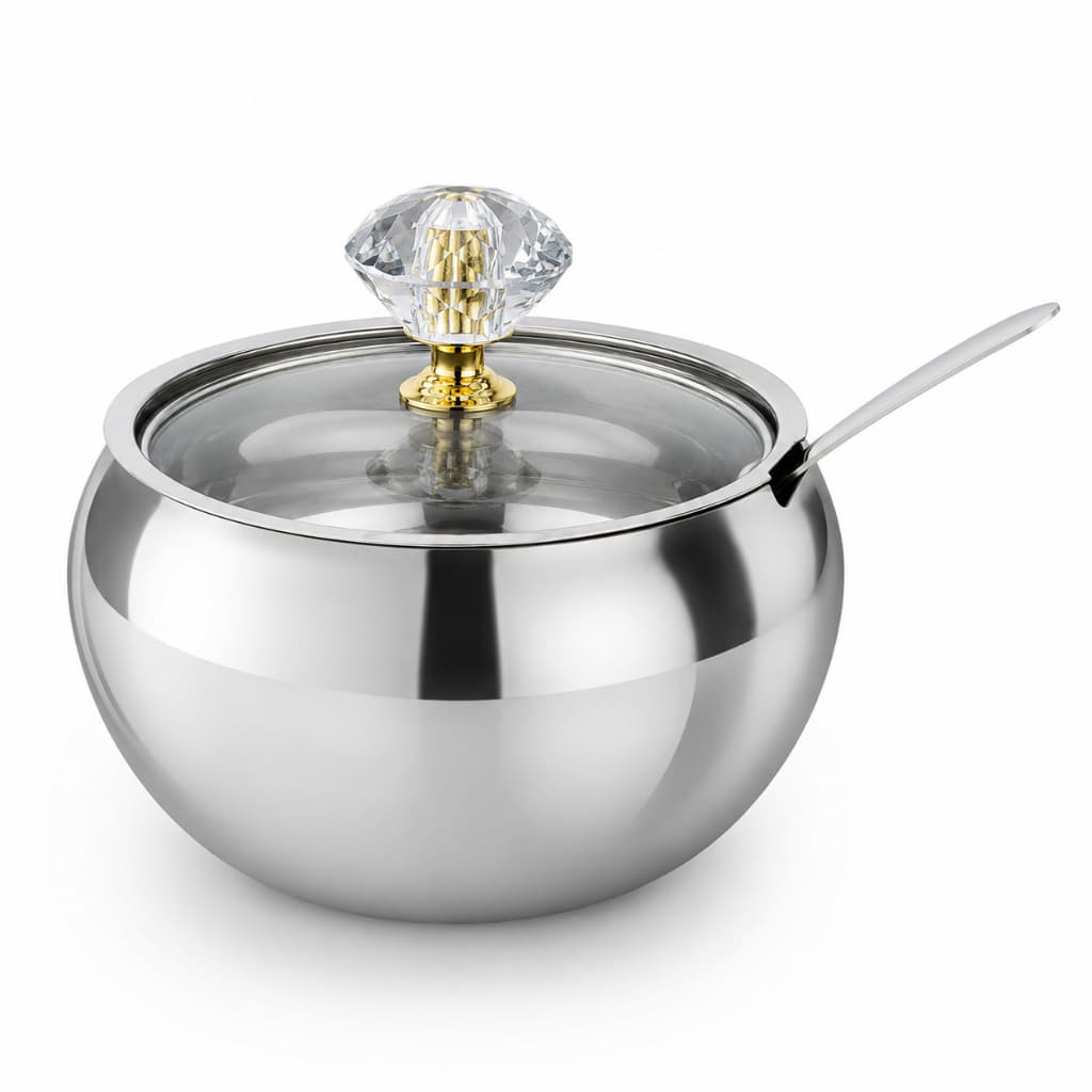 Açucareiro com colher em aço inox