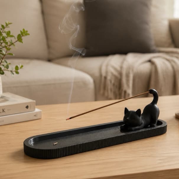 Porta Incenso Gato Decorativo Incensário em Impressão 3D Suporte para Varetas Aromáticas