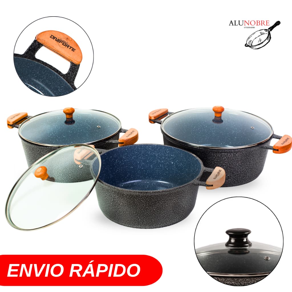 Jogo De Panelas Alumínio Diviforte Premium 3 Peças Cerâmica 26,28 e 30 cm