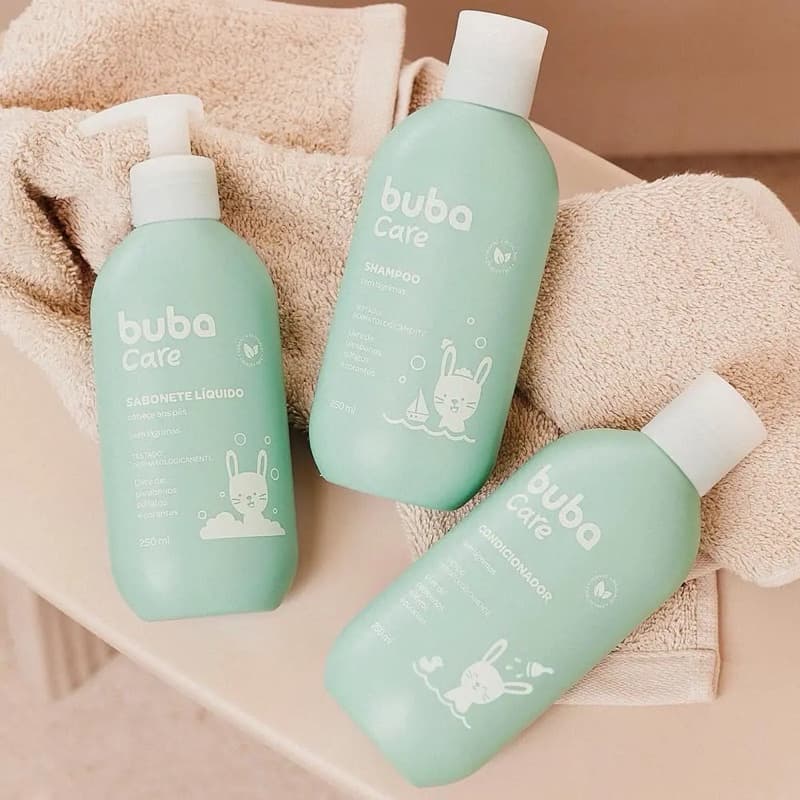 KIT C/ 3UN SHAMPOO CONDICIONADOR E SABONETE LIQUIDO INFANTIL - 250ML BUBA CARE