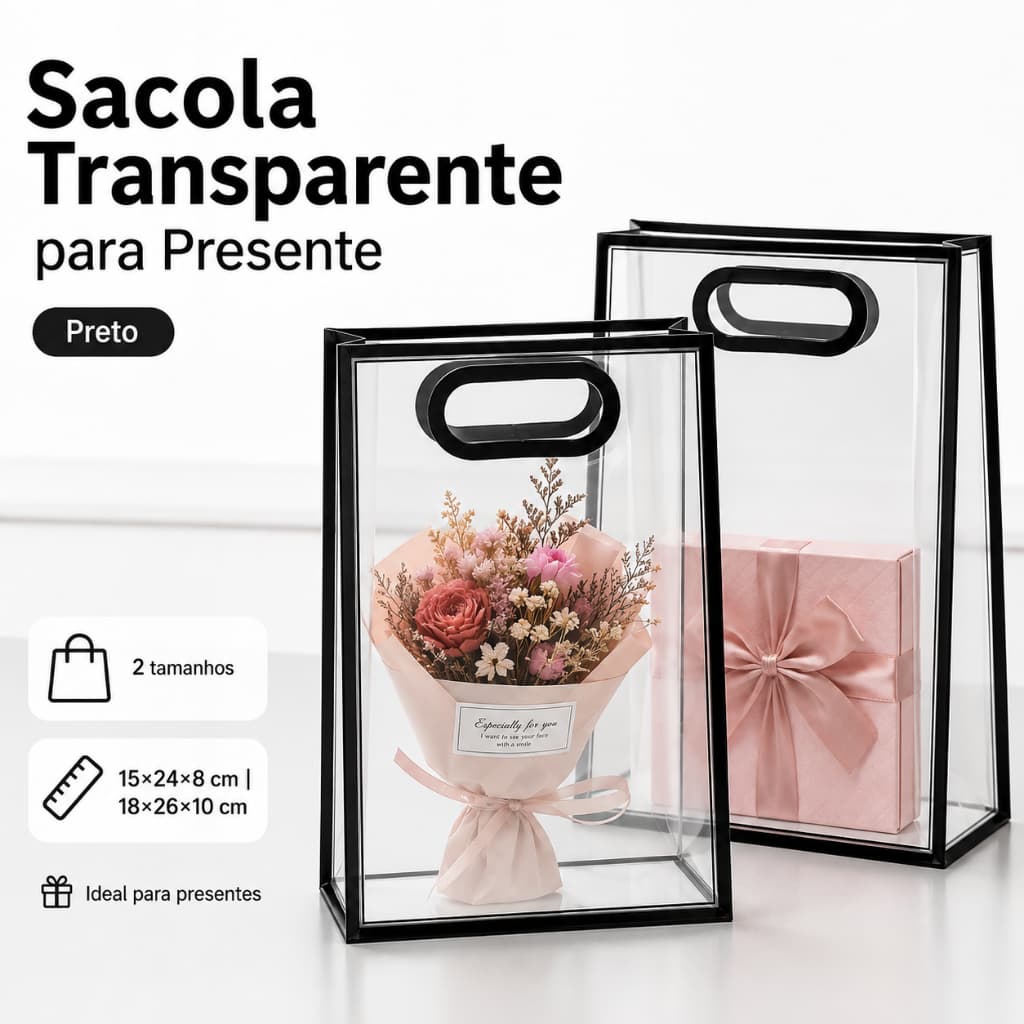 Kit com 12 Sacolas de Embalagem Transparente com Alça, Resistente e Reutilizável para Aniversários