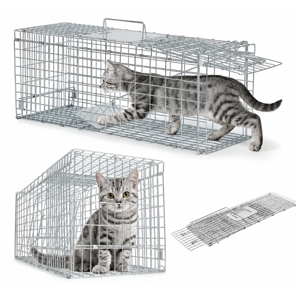 Gaiola Automática de Resgate para Gatos, modelo desmontável em arame galvanizado anticorrosivo.