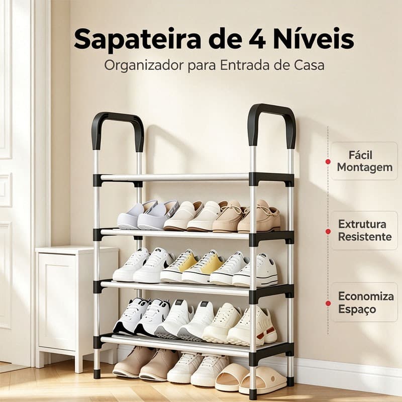 Sapateira Desmontável 3/4/5 Andares Tubo de Aço, Organizador para Calçados Tênis Sapatos Hall Entrada