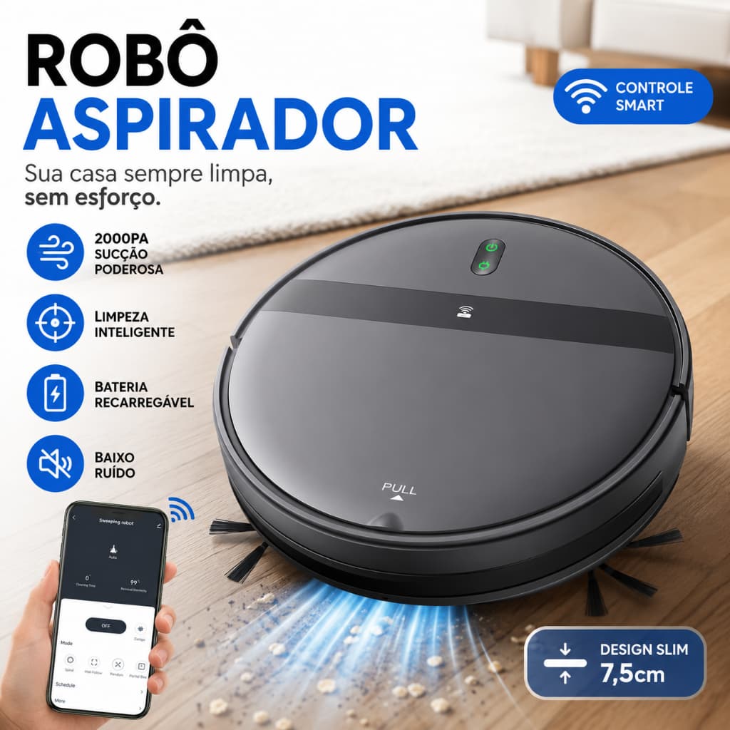 Robô de Limpeza Inteligente Aspirador Automático Anti-colisão Anti-queda Recarregável USB