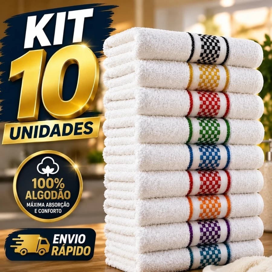 Kit 10 Pano De Copa Atoalhado Brk Xadrez Jacquard 45x70cm Sortidos