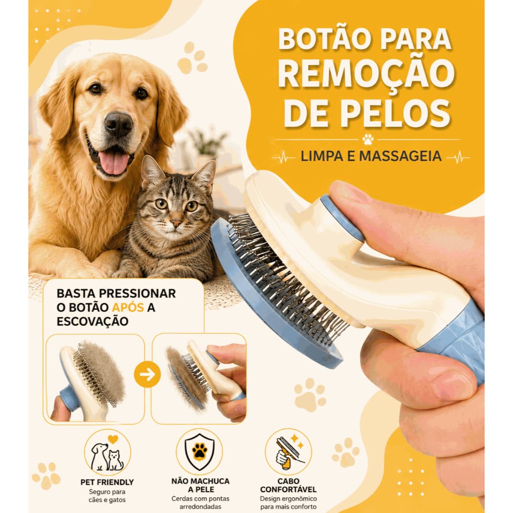 ESCOVA RASQUEADEIRA PARA PETS REMOVEDORA DE PELOS