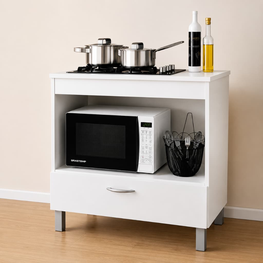 Balcão para Cooktop 4 Bocas Compacto com Porta | Armário de Cozinha Moderno e Resistente