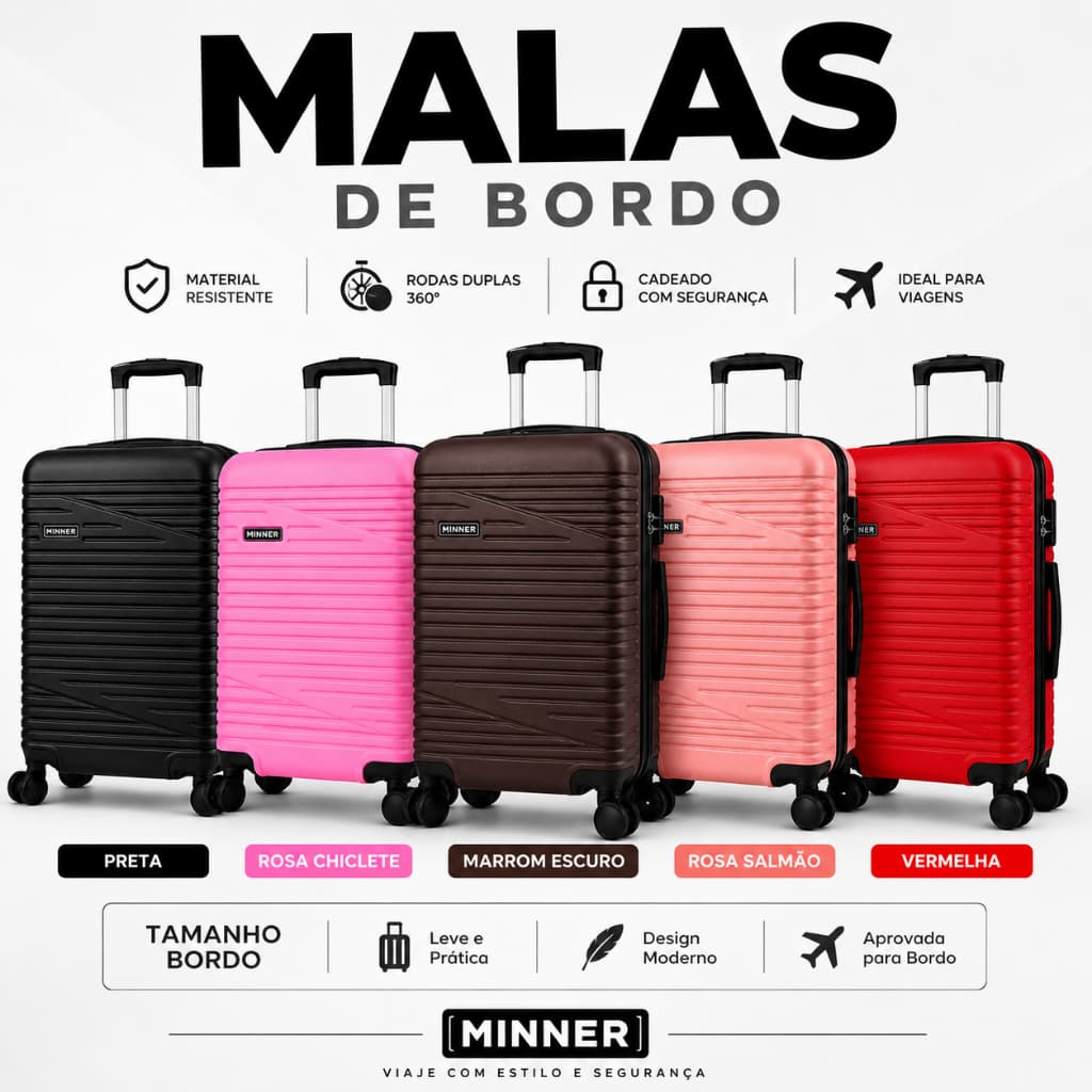 Mala de viagem 3 TAMANHOS Qualidade PREMIUM ABS Rígida Super Resistente Rodinhas 360 Mala Bordo Média Grande