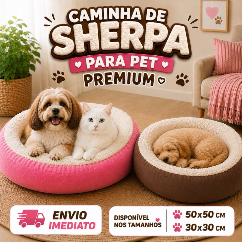 Caminha Pet Redonda com Sherpa Quentinha  Pelúcia Ultra Macia para Cachorro e Gato Luxo com Forro Impermeável
