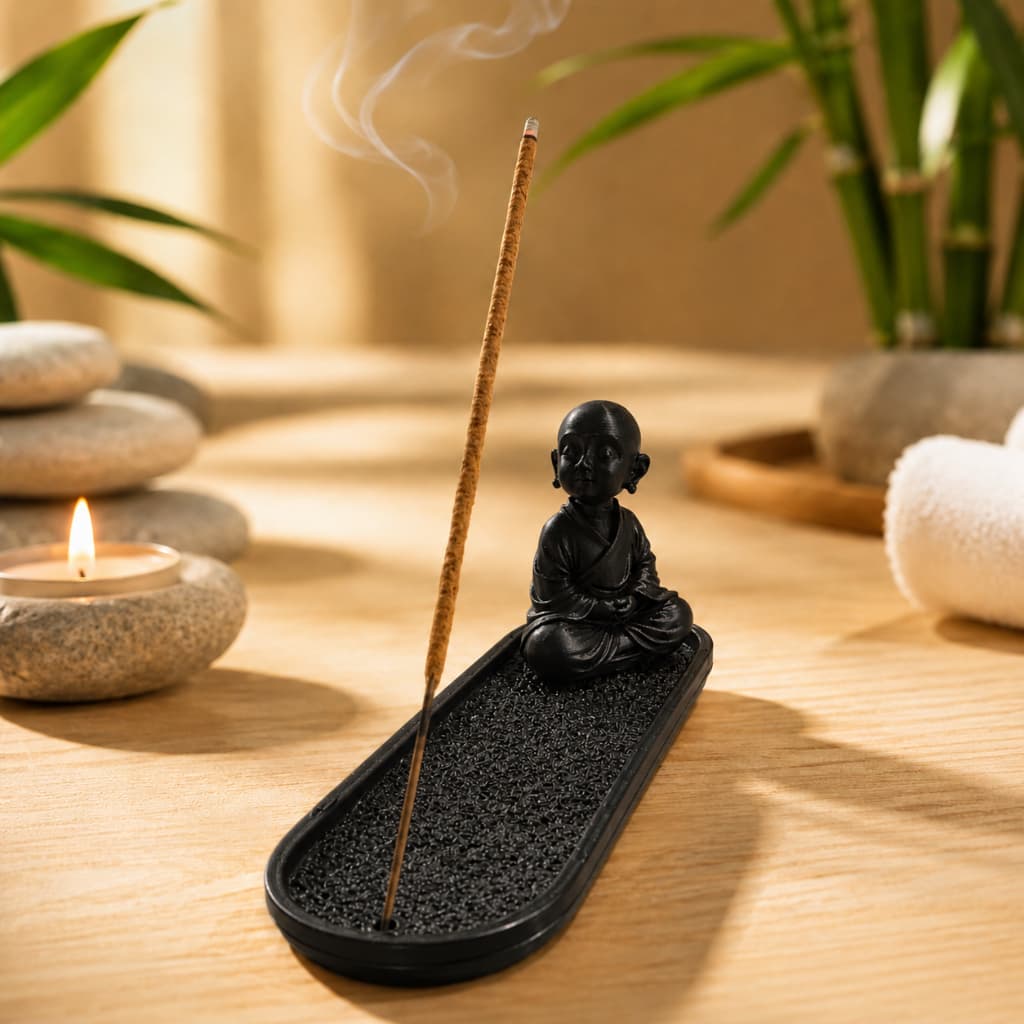 Enfeite Oriental Mini Buda com Base para Incenso Decoração Espiritual Presente Criativo Dourado Preto