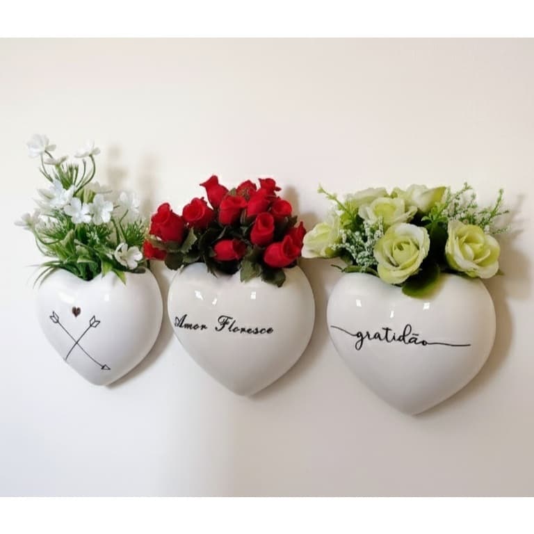 Cachepot Vaso Parede Coração Frases Com Plantas Artificiais Para Decorar Casa Sala Varanda 1 Unidade