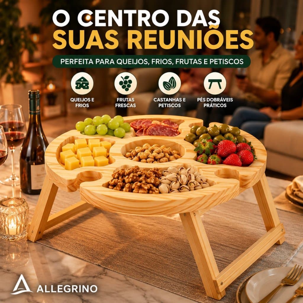 Petisqueira Madeira Pinus Com Pés Dobráveis Para Frios Queijos Castanhas E Aperitivos