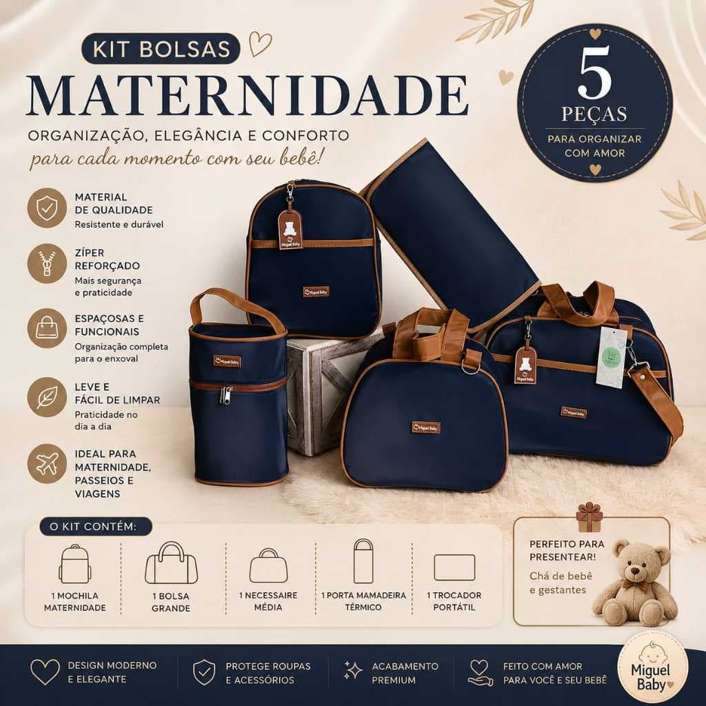Bolsa Maternidade  Argentina 5 Peças Completa com  Trocador