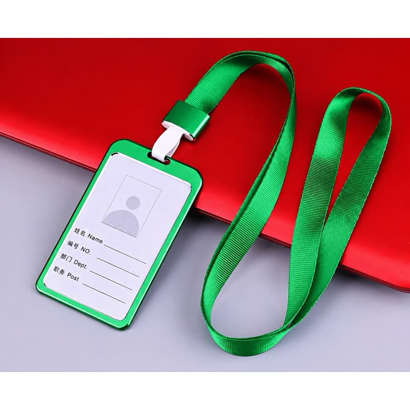 porta crachá metálico com cordão / porta crachá identificação de alumínio com cordão