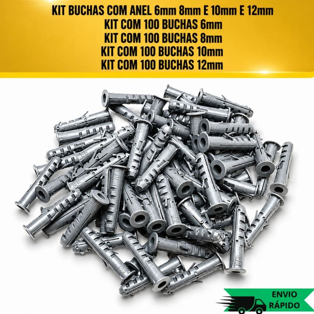Buchas Com Anel 6mm 8mm E 10mm Para Montagem De Móveis Fixação Leve Média Pesada Parede E Concreto