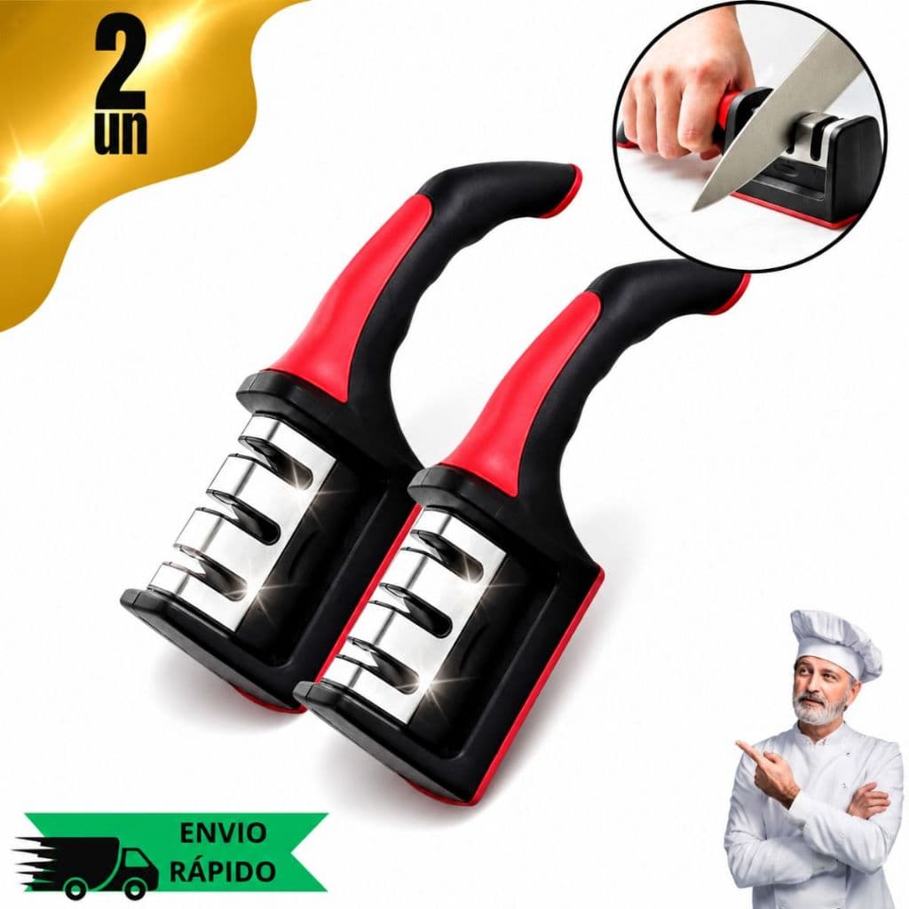 Kit 2 Afiadores De Facas 3 Estágios Antiderrapante Profissional Em Aço Inox Alta  Durabilidade