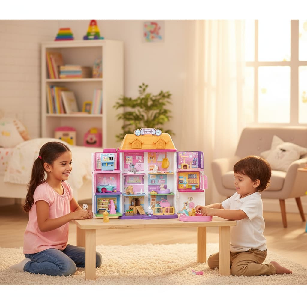 Casa Portatil Infantil 3D Design Acessorios Brinquedo Pet Maleta Compacta