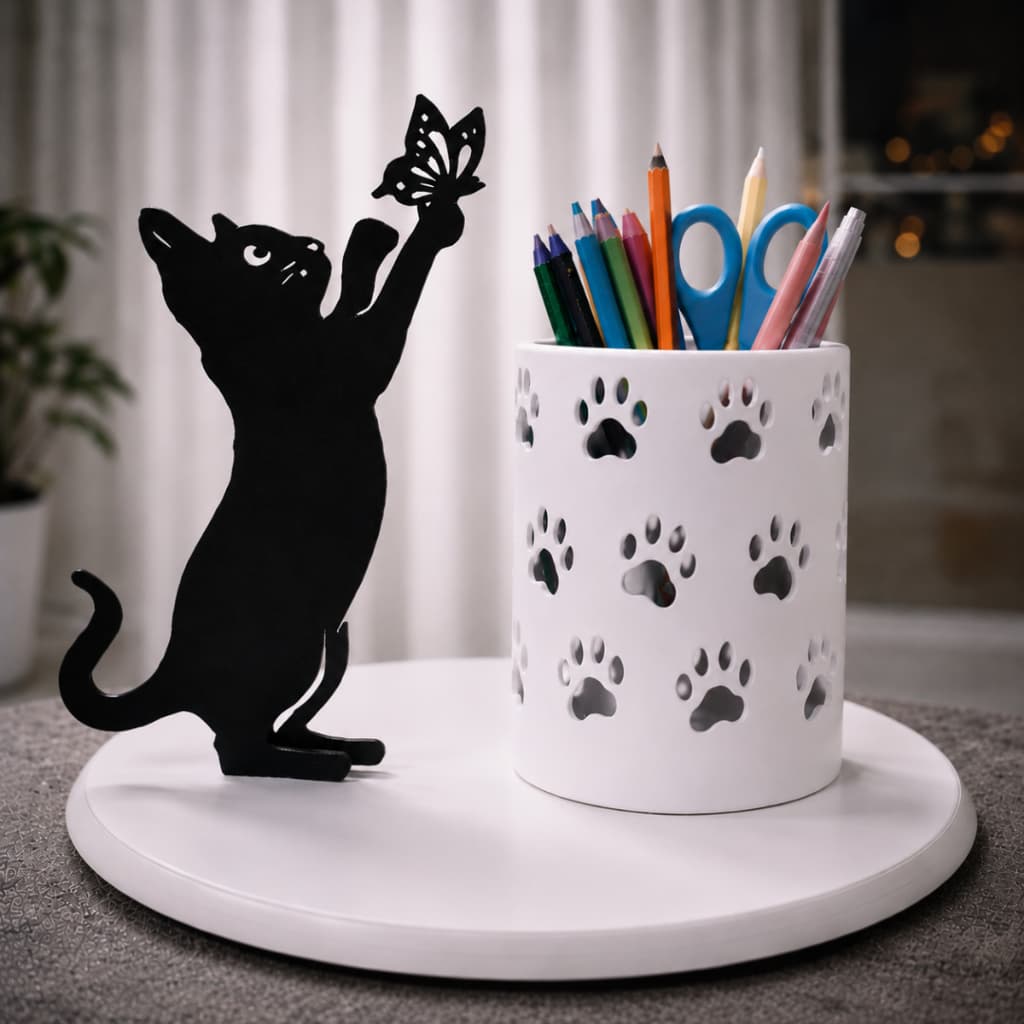 Porta Canetas Gatinho Organizador de Mesa Lápis Decorativo Animal Fofo Escritório Quarto Infantil e Adulto gato
