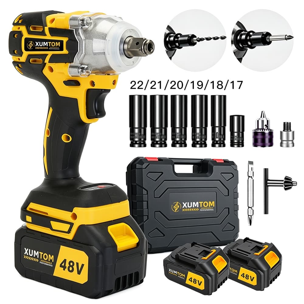 Chave de Impacto 48V Eletrica 450NM Parafusadeira Furadeira Brushless Com Maleta 2 Baterias 48V kit ferramentas completo