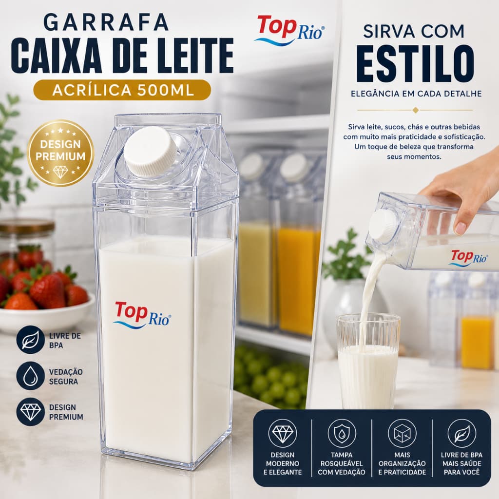 Garrafa Transparente Reutilizavel Acrilico Com Tampa Hermetica 500ml