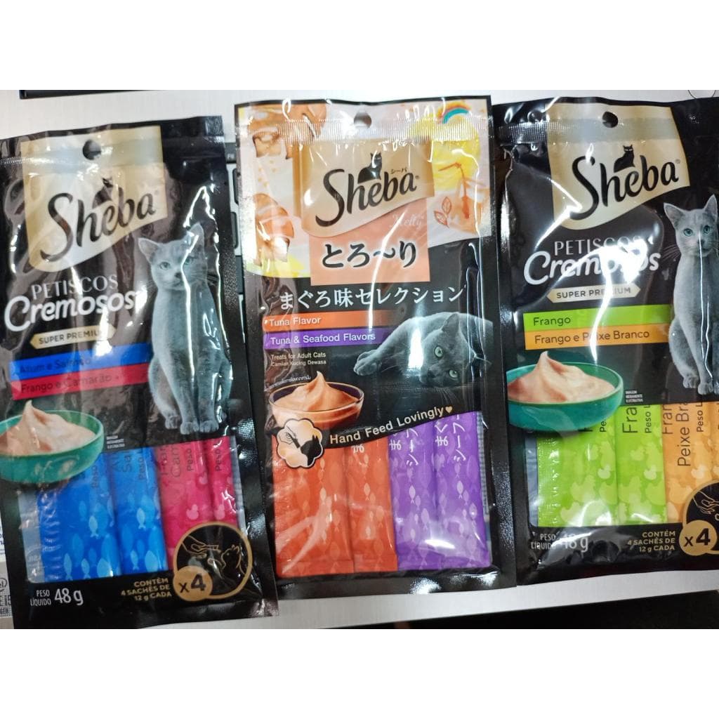 KIT 5 PACOTES Petisco Sheba Cremoso Gato Adulto Petisco para Gato Sheba Sachê 48G CADA PACOTE