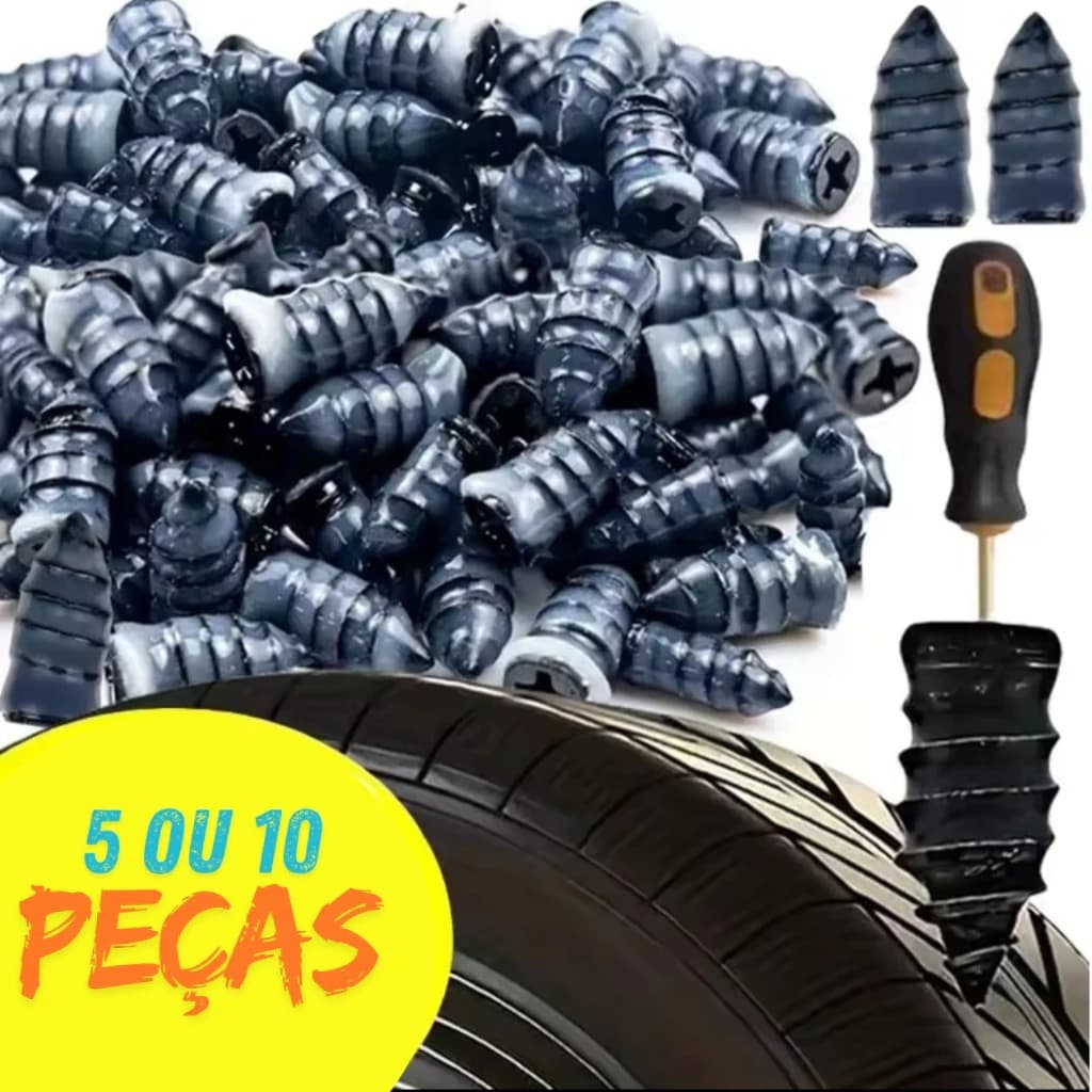Kit/Jogo 5 ou 10 Pçs Remendo Reparador Parafuso Macarrão Pneu Furado Carro Moto Bike