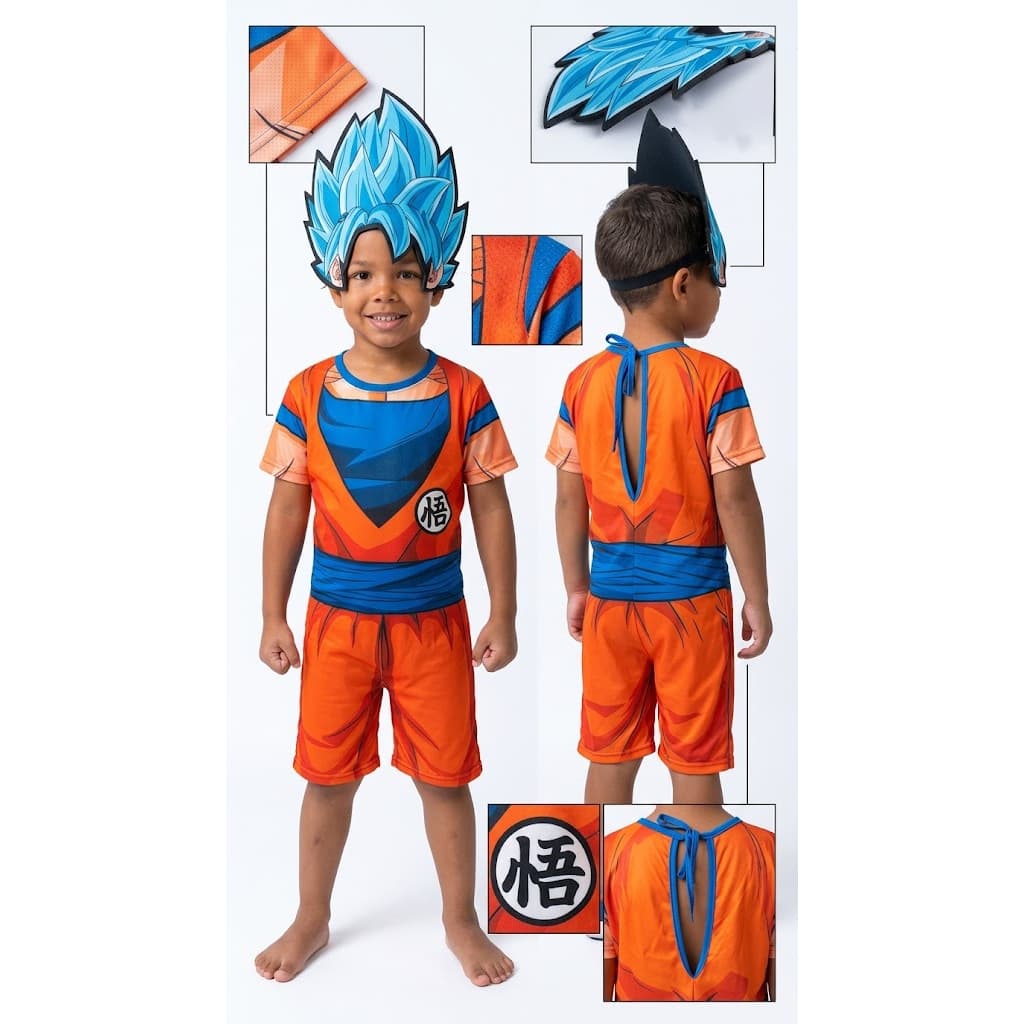 Fantasia Infantil Goku Dragon Ball - Macacão + Mascara Super Sayajin Blue