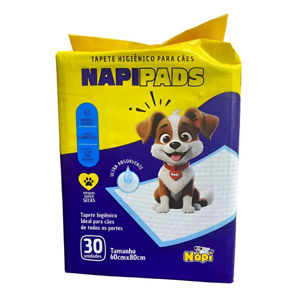 Tapete Napi Higienico Pet Cães 80x60cm - Controle De cheiro, 30 unidades, 6 camadas de absorção