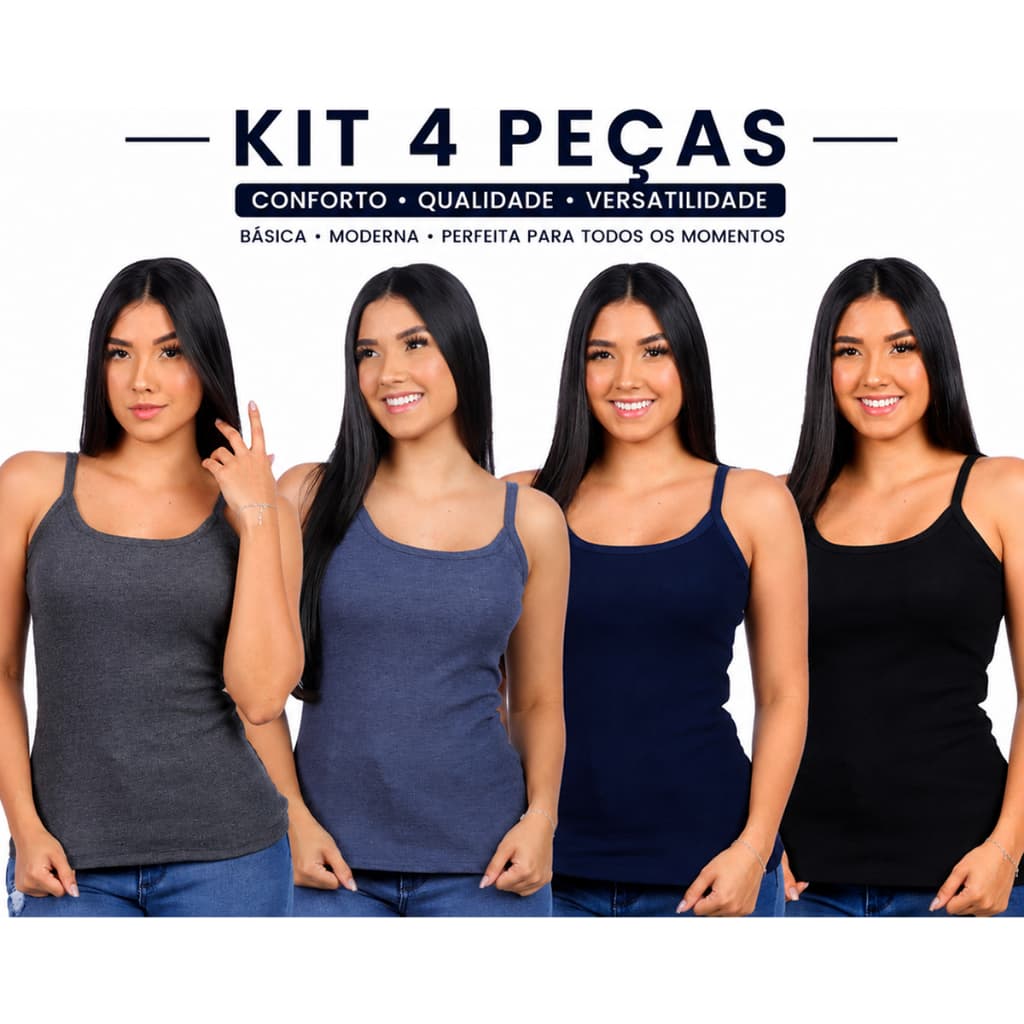 kit 4 blusas regata feminina com elastano