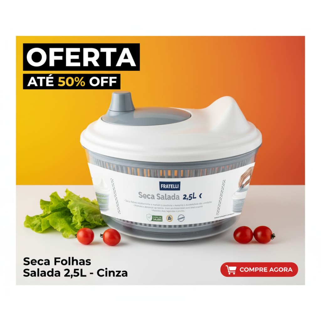 Seca Folhas Salada 2,5L Centrífuga de Saladas Manual Escorredor de Verduras Legumes Cozinha Cinza Vegetais