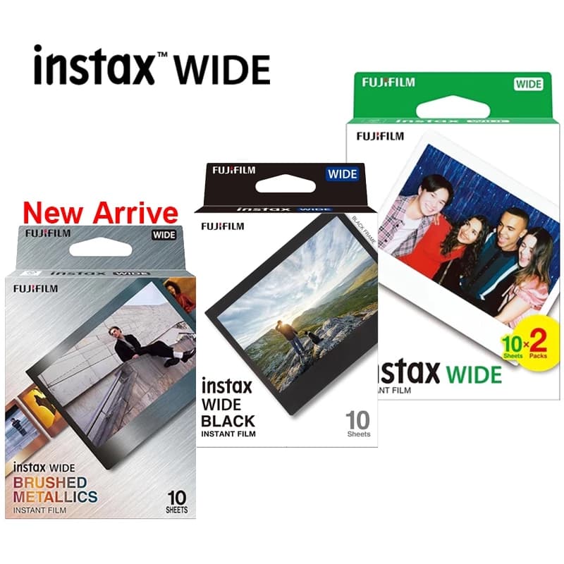 Fujifilm Instax Wide Filme Instantâneo para Wide 300 400 EVO Borda Branca Preta Metálico 10 20