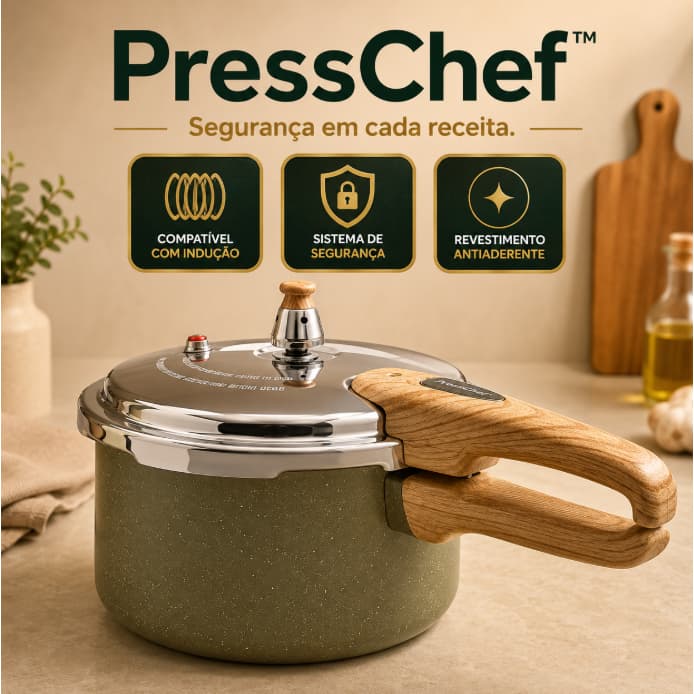 Panela de Pressão 4,2 Litros Indução Antiaderente Alumínio Segurança PressChef™