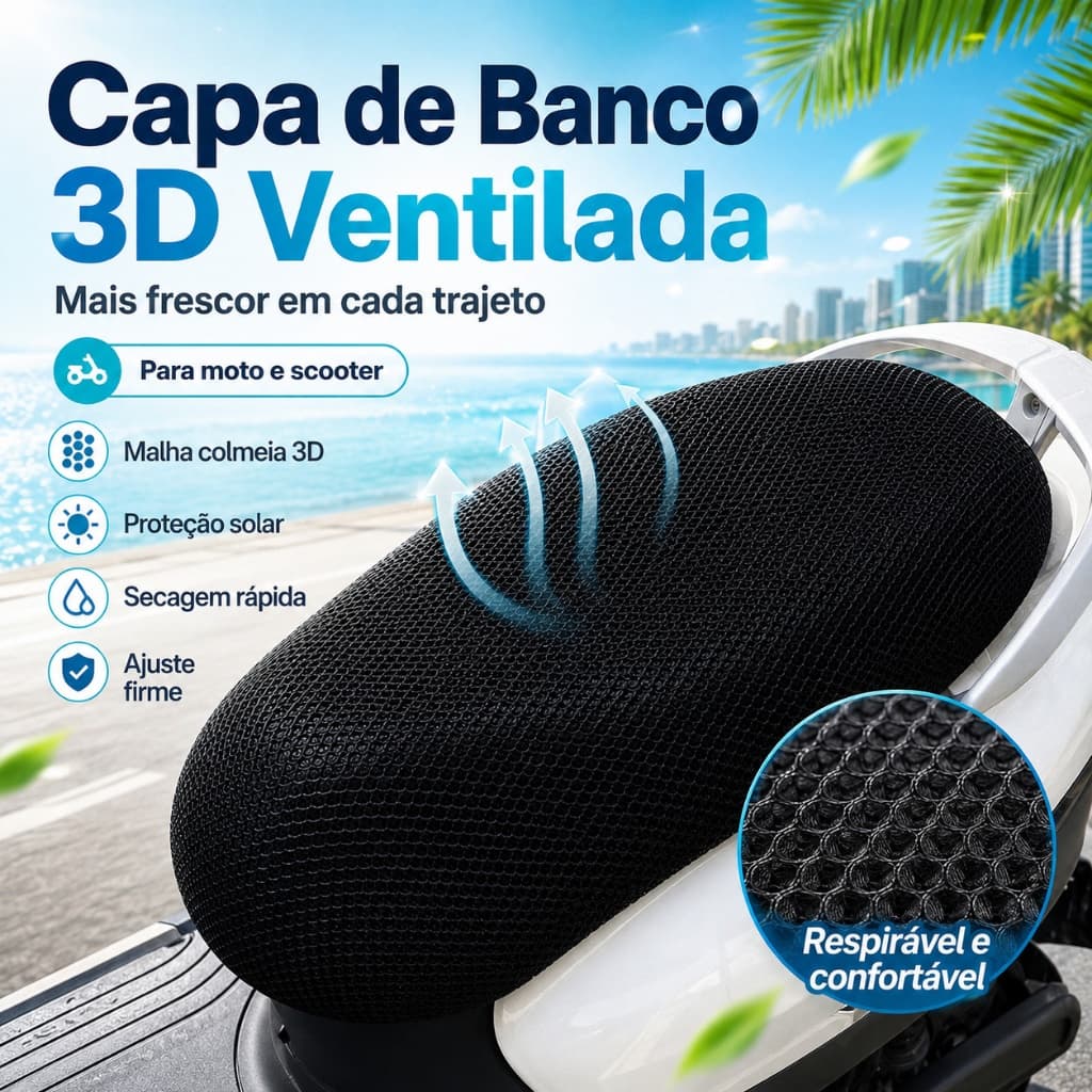 Capa Térmica para Banco de Moto Universal, Malha Colmeia 3D Respirável, Antissuor, Antiderrapante e Proteção Anticalor