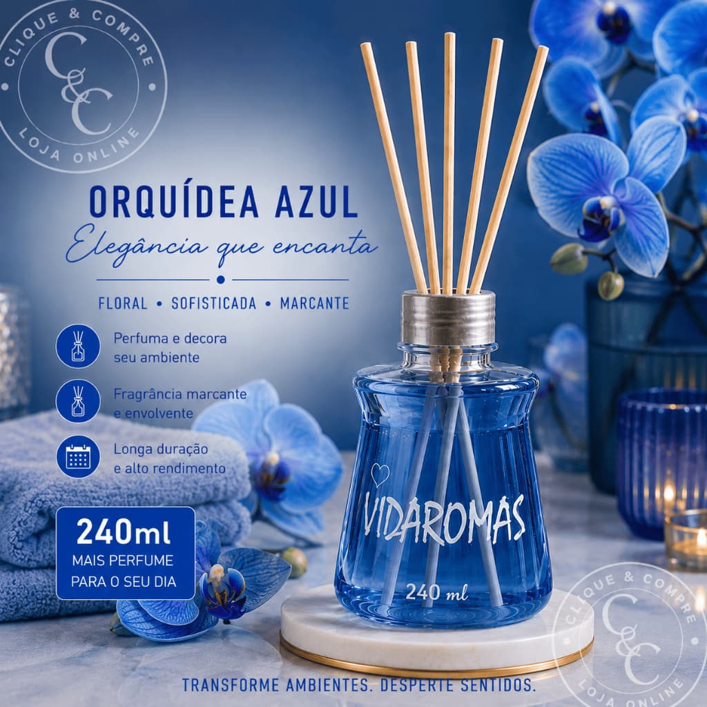 Kit com 3 Aromatizadores de ambiente com varetas 240 ml Vidaromas