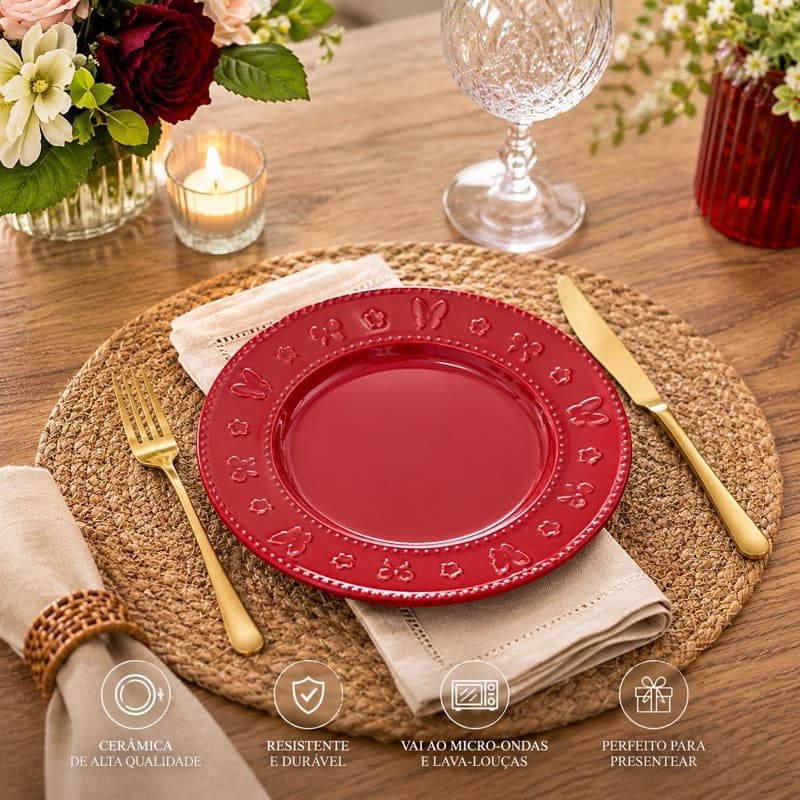 Prato Raso de Cerâmica Vermelho 20 cm | toque de sofisticação!