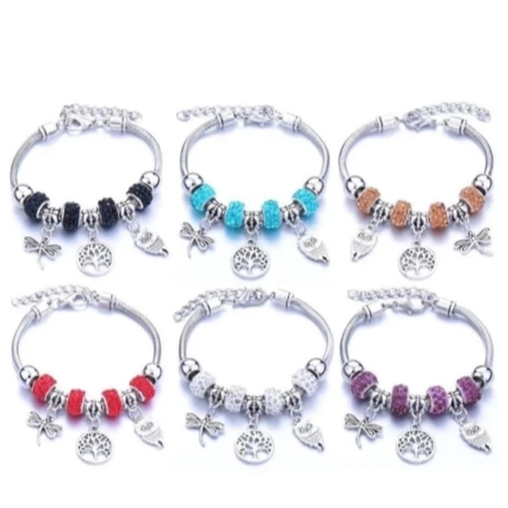 KIT 3 Pulseira Estilo de Berloques com Pedras de Zircônia Modelo Aleatório