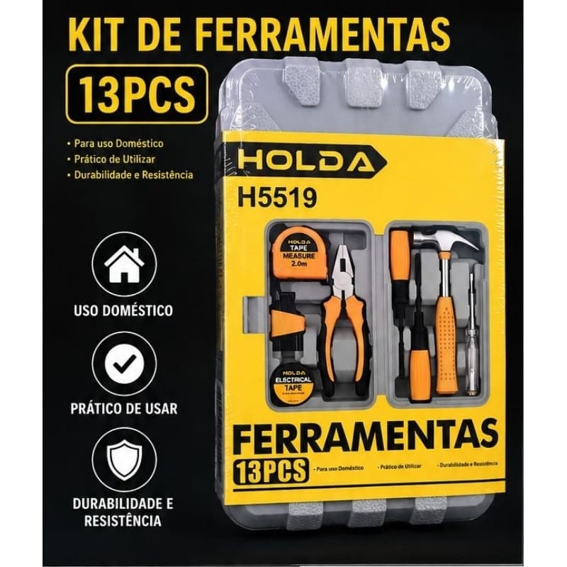 Kit Ferramentas 13 Peças com Maleta | Martelo, Alicate, Chaves de Fenda e Trena 2m | Jogo de Ferramentas