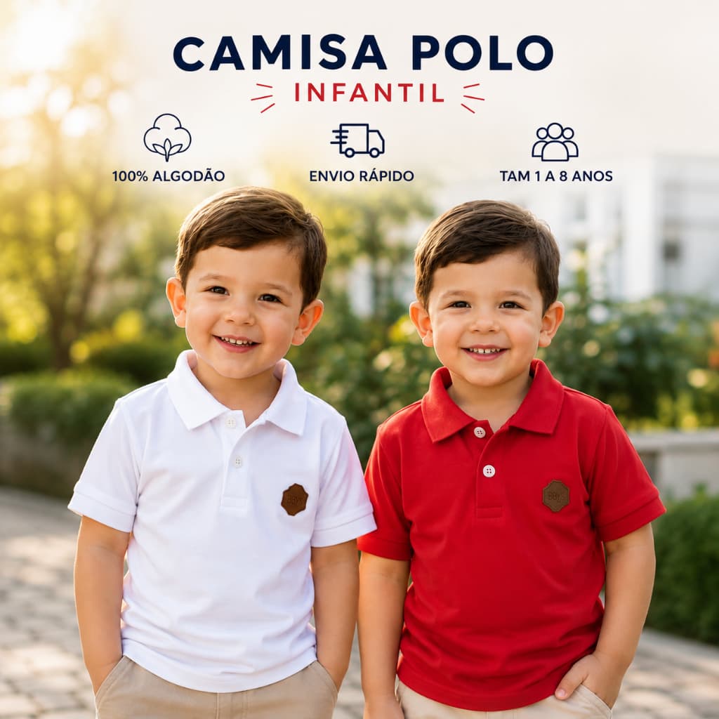 Camisa Polo Infantil Menino Algod茫o Manga Curta 1-8 Anos Camiseta Gola Polo Lisa