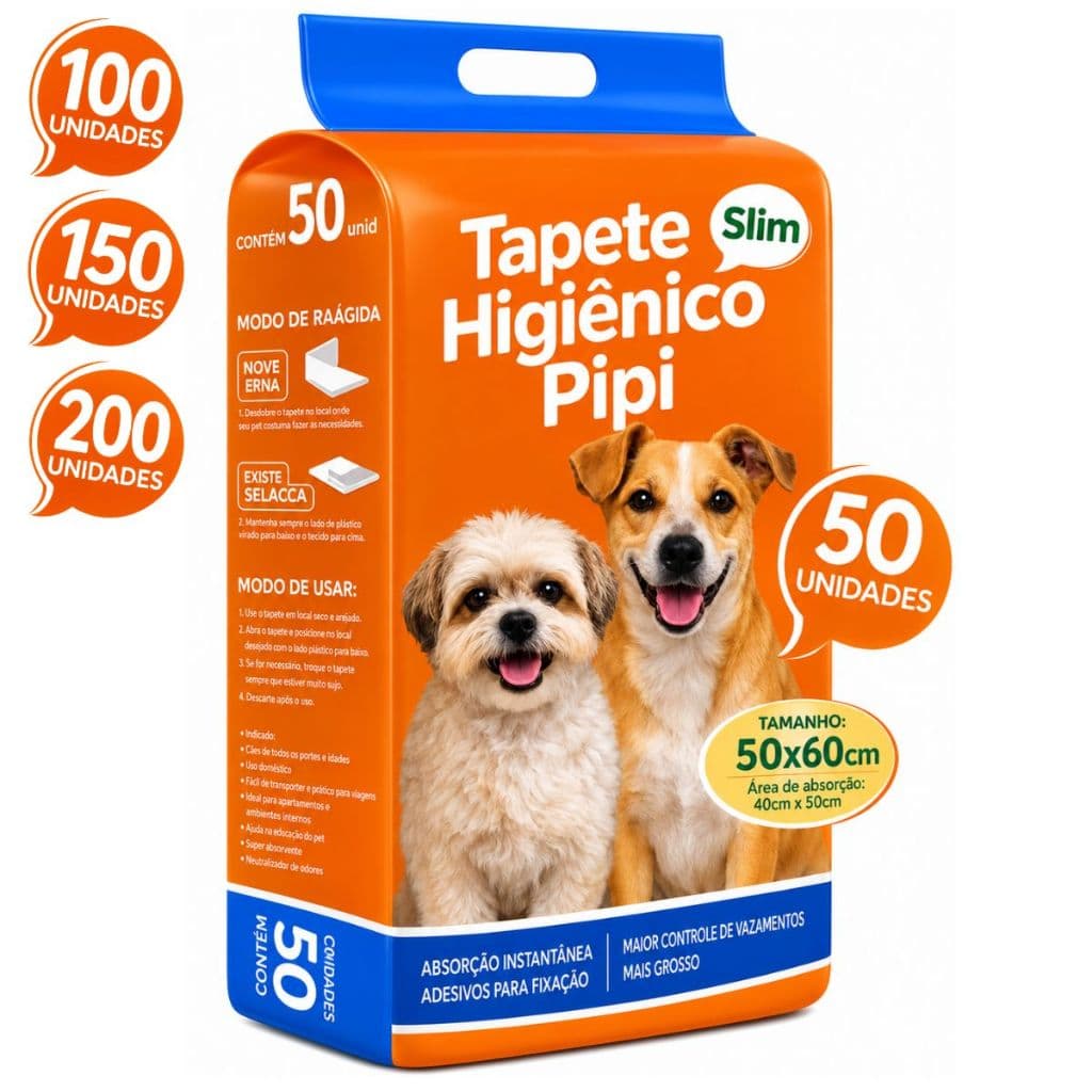 Tapete Higiênico Para Cachorro 50 Unidades 50x60cm Com Gel Absorvente Fralda Manta Pet Cão