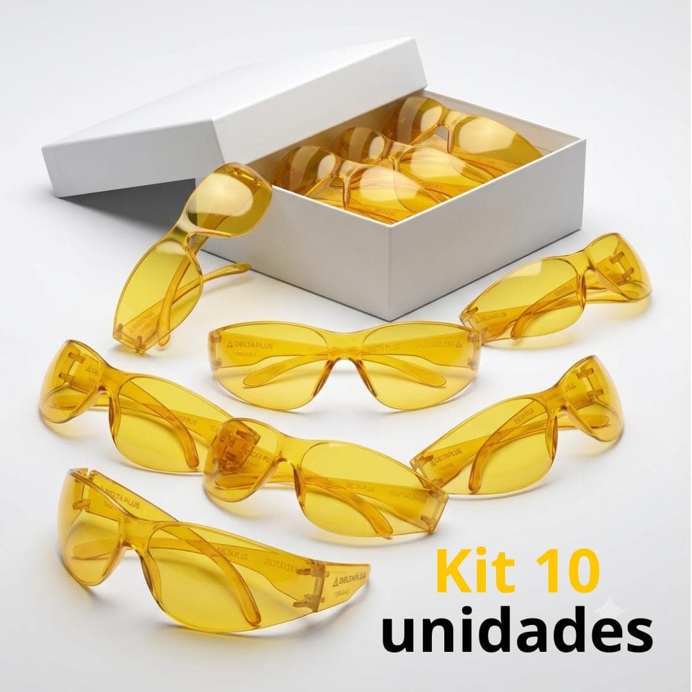 Kit 10 Óculos de Proteção Summer Delta Plus Amarelo Antirrisco CA 19176 Anti UV Segurança EPI