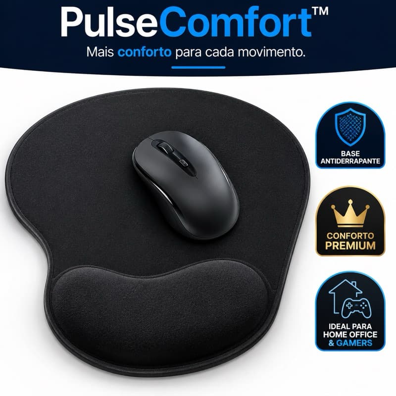 Mouse Pad Ergonômico com Apoio de Punho em Gel Antiderrapante para Notebook PC Home Office Gamer | PulseComfort Pro