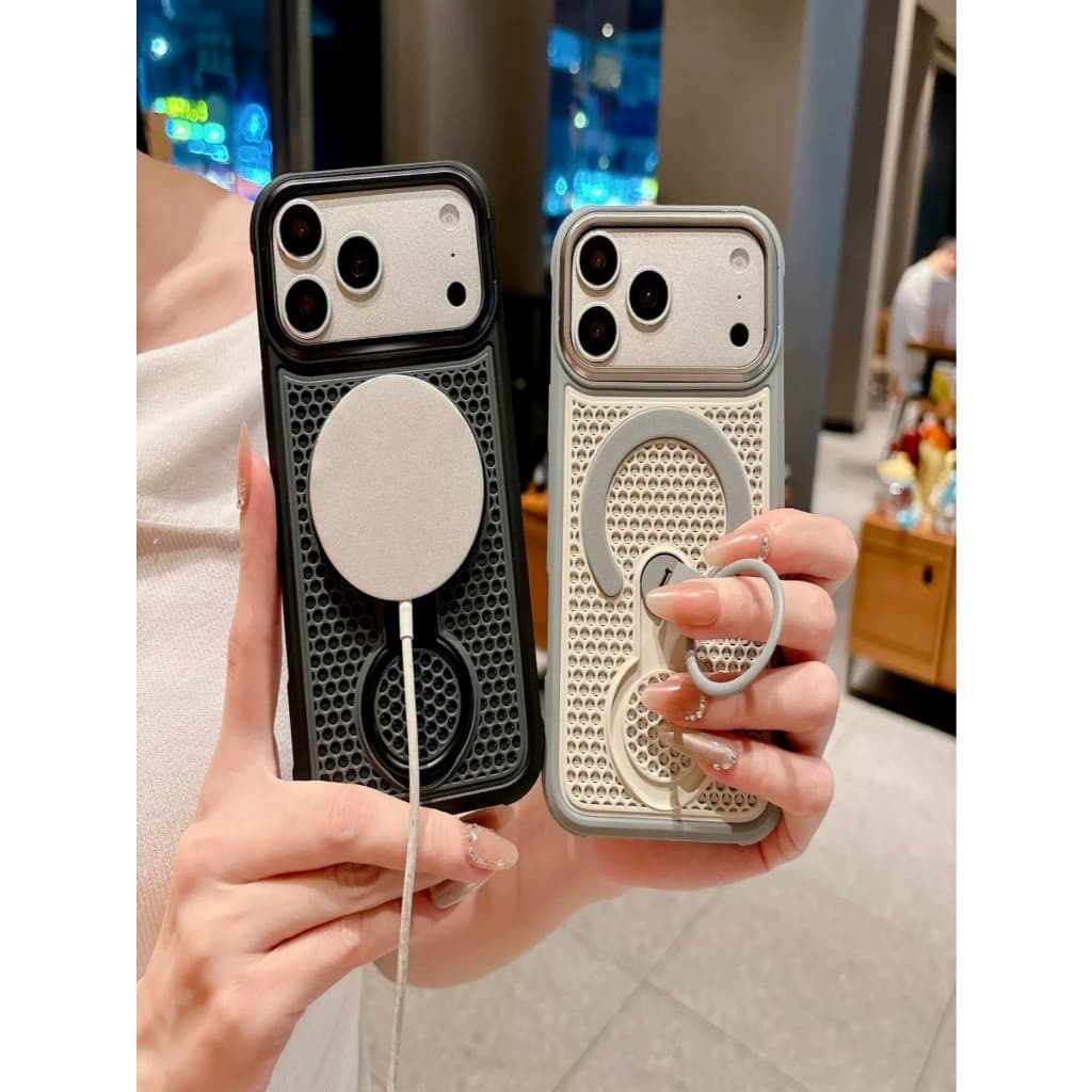 Capa Magnética Compatível com MagSafe com Suporte Ring Honeycomb e Proteção de Câmera para iPhon