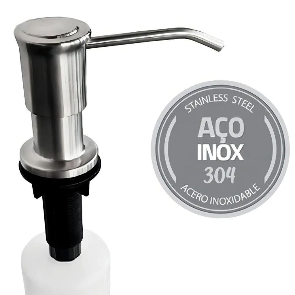 Dosador e Dispenser de Detergente Líquido Bsmix Inox 304 Escovado Modelo Americano de Pia Embutir 500ml