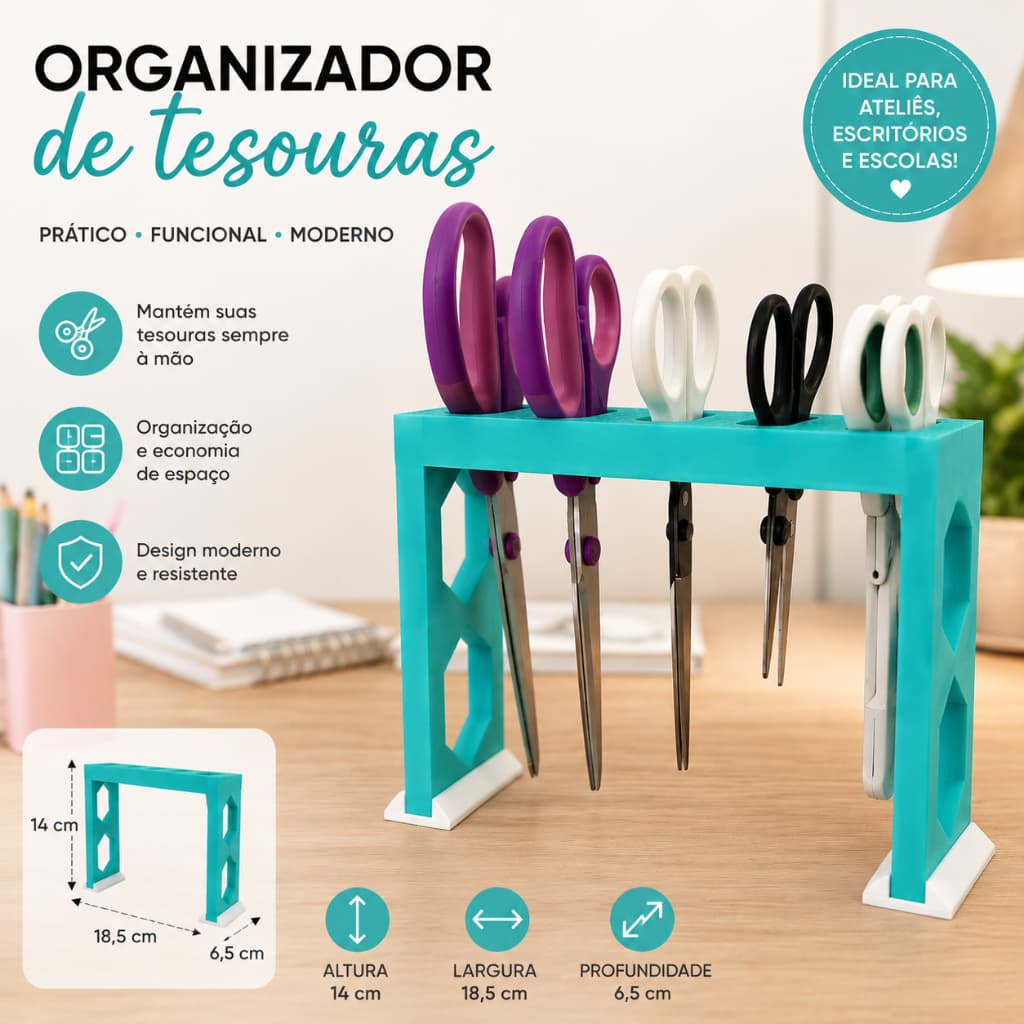 Organizador de Tesouras Porta Tesoura Suporte para Tesouras Ateliê Papelaria Escritório