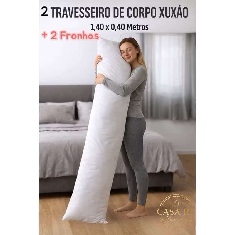 kit 2 Travesseiros de Corpo Xuxão 1.40x40cm + 2 Fronhas com Zíper