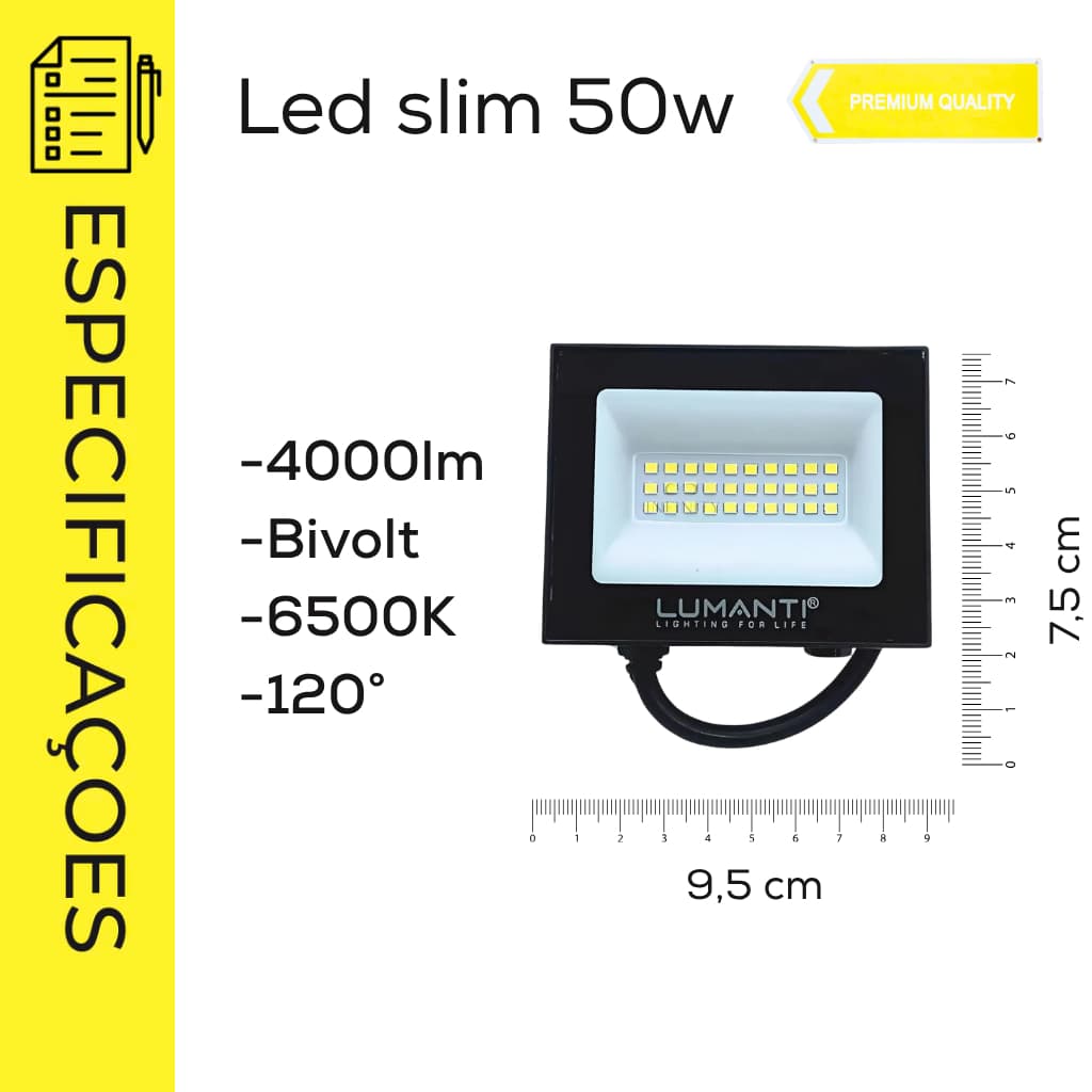 Kit 10 Refletor Led 50w Lumanti 4000lm Atacado IP65 + Conector Emenda