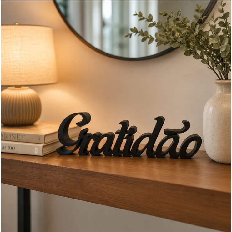 Letreiro Gratidão 3D Decoração Elegante Para Sala de Estar
